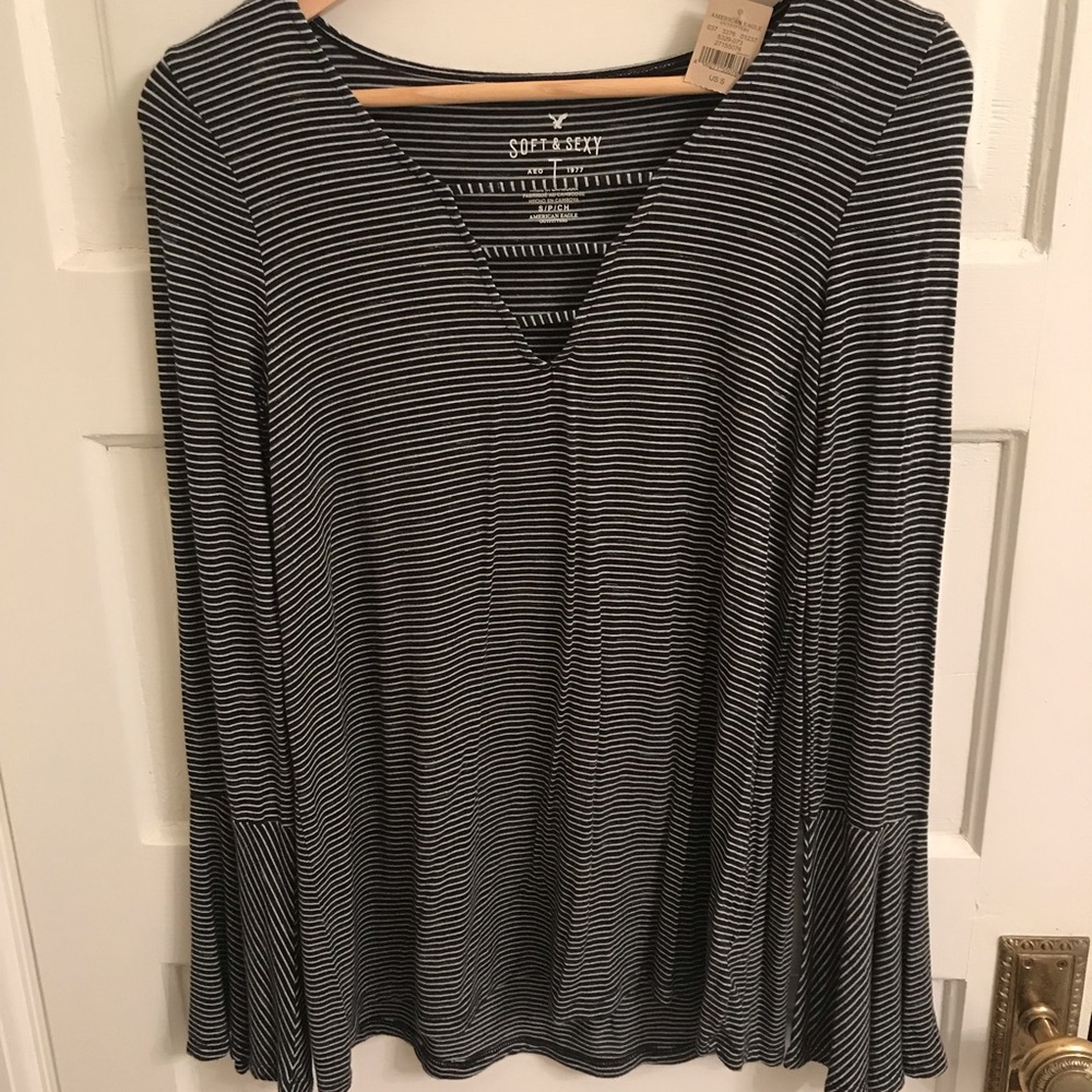 American Eagle Soft Flowy Long Sleeve Shirt Stripe